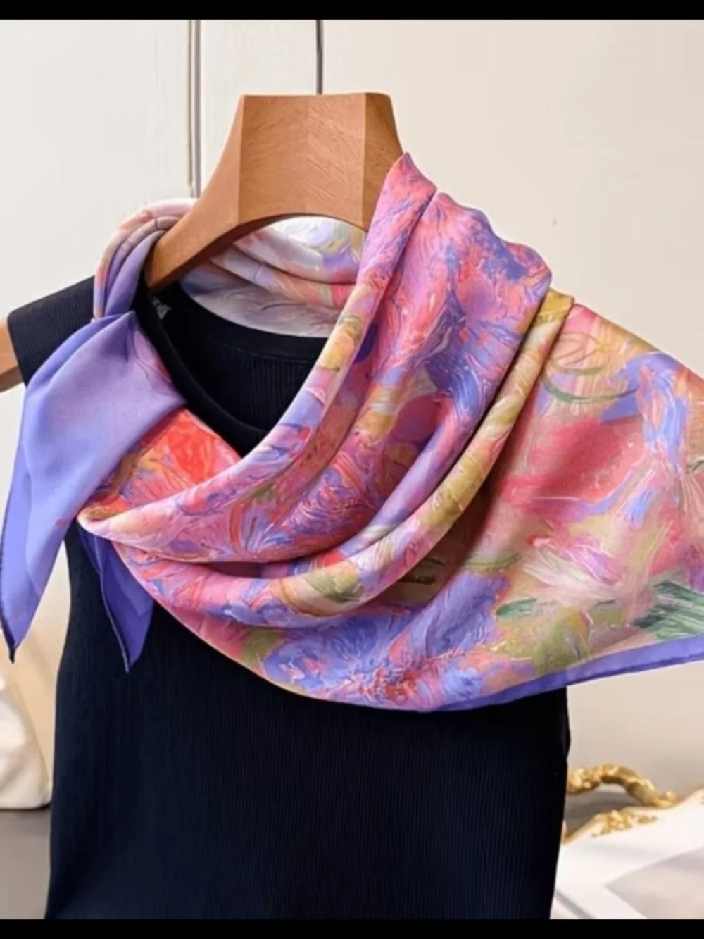 Lavender Marble Print Silk -feel Neck Scarf